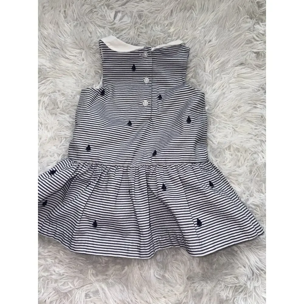 Janie & Jack 6/12 Mo. Classic Sailboat Design Blue Striped Collar Dress. Cute